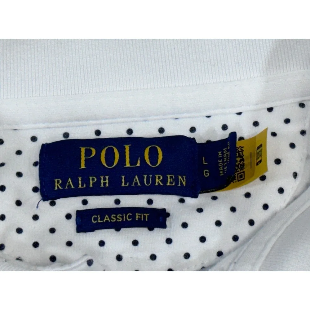 Polo Ralph Lauren Mens White Navy Polka Dot Classic Fit Cotton Polo Shirt L